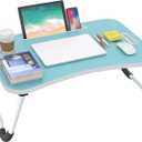 BUYIFY Folding Lap Desk, 23 Inch Portable Wood Blue Laptop Bed Desk Lap Desk with Cup Holder, for Working Reading Writing, Eating, Watching Movies for Bed Sofa Couch Floor- new005 Blue