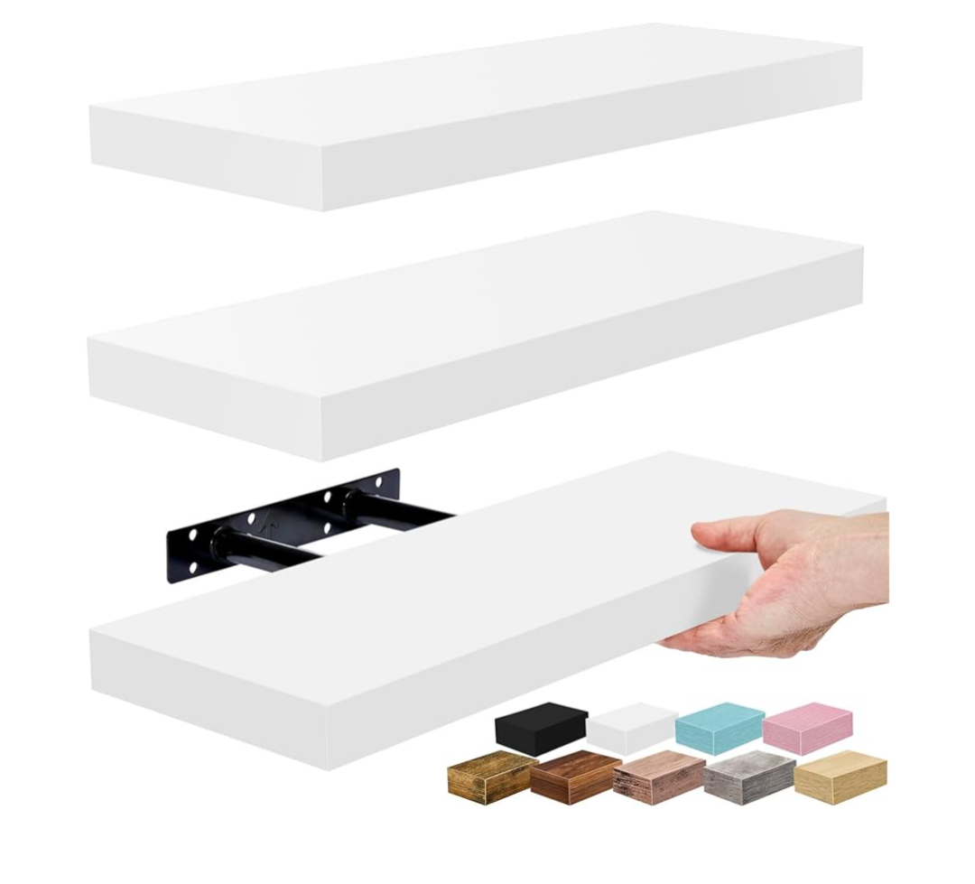 Sorbus Floating Shelves for Wall – 16 Inch Floating Shelf for Kitchen, Bedroom, Living Room, Bathroom, Home & Wall Decor - Mounted Bathroom Shelves with Invisible Brackets (White, 3 Pack)