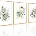 Joocrise Watercolor Botanical Wall Art Set of 3 Boho Floral Canvas Wall Decor Prints Sage Green Wildflower Wall Art Modern Flower Pictures Botanical Painting for Bedroom Bathroom 16x24 Inch Framed