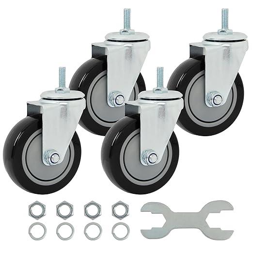 Finnhomy Swivel Caster Wheels 4 Inch Threaded Stem Casters Set of 4 Heavy Duty 3/8"-16 x 1 Anti-wear Polyurethane Industrial Castor Wheels for Cart/Furniture Load Bearing 2200 Lb Smooth Caster Black