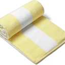 CLOWOOD Plush Oversized Beach Towel - Cotton 40 x 72 Inch Large Thick Yellow Striped Cabana Pool Swimming Towel