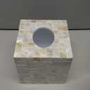 PEMAR Handcrafted Wooden Tissue Box Cover for Small Cube Tissue Boxes Only (Max Inner Size 4.7)  Mother of Pearl Inlay Decorative Tissue Holder for Bathroom, Living Room & Office (White Sand)