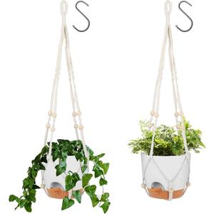 GARDIFE 8 Inch Hanging Planters with Macrame Plant Hanger for Indoor and Outdoor Plants, 2 Pack Large Self Watering Hanging Plant Pot with Basket Flower Pot with Drainage Hole, White