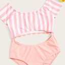 IFFEI Family Matching Swimwear One Piece Bathing Suit Striped Hollow Out Monokini Mommy and Me Beachwear L