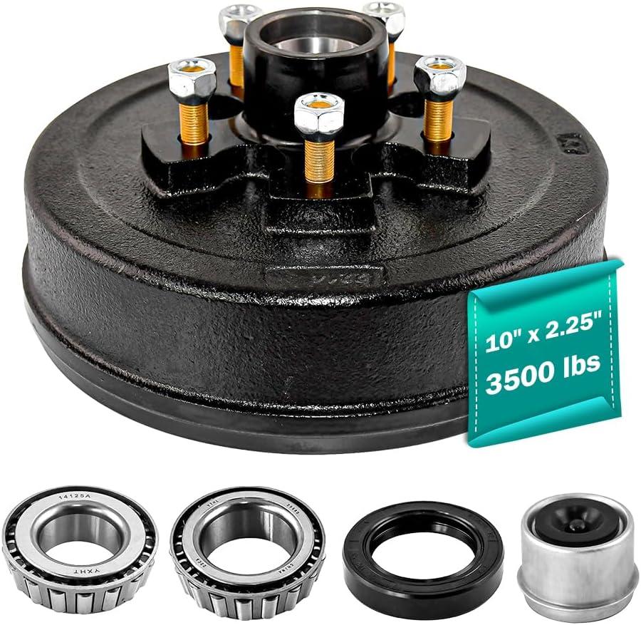 10" x 2-1/4" Trailer Brake Drum Kit 5 on 4.5" for 3500 lbs Heavy Duty 5 Bolt 1/2"-20 L68149/L44649 Trailer Brake Hub Drum Assembly 008-247-05,84546,22001K