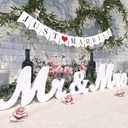 Large White Wooden Mr & Mrs Sign with Just Married Banner White Sweetheart Table Decorations & Photo Props for Anniversary Parties