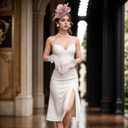 Heliltd 4Pcs Tea Party Fascinator Hat for Women Flower Fascinators for Women Feather Hat Lace Glove Pearl Jewelry Set (Pink)