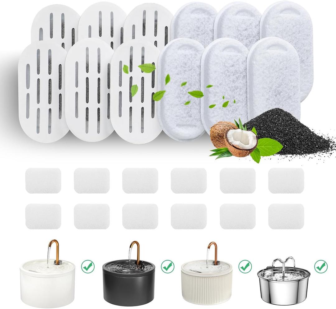 DOOOB Cat Water Fountain Filter, 24 Pack Cat Fountain Filters, Cat Fountain Replacement Filters for DOOOB Cat Water Fountain, Pet Water Fountain Filters (12 Filters & 12 Sponges)