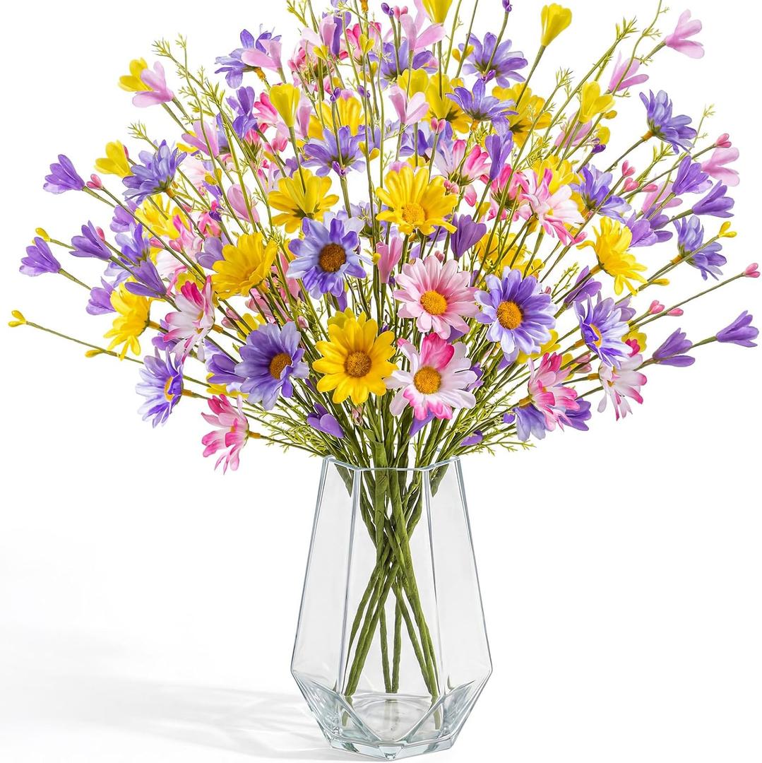 Norme 20 Bundles Floral Spring Artificial Flowers 17 Inch Spring Floral Stems with Colorful Daisies and Forsythia Fake Wildflowers for Home Decor Vases Table Centerpieces