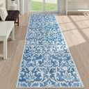 Morebes Washable 2x6 Bathroom Runner Rug, Floral Rug Runners for Hallways 6 Feet Non Slip Vintage Kitchen Runner Rug, Soft Low Pile Floor Carpet for Laundry Room Bedroom, Light Blue