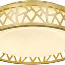 LED Flush Mount Ceiling Light, 12 inch 15W 1100 Lumens Close to Ceiling Light Fixtures, 3000K Warm White, Gold Finish with White Glass Shade, ETL Listed for Kitchen, Hallway, Bedroom