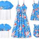 PATPAT Family Matching Hawaiian Outfits: Boy Tropical Floral Short Sleeve T Shirts - Dad and Son Matching Shirts for Summer Vacation Beach Luau Cruise, Blue Tropical Hibiscus, Boy, 3 Years