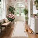 GarveeHome Scalloped 2x6 Runner Rug for Hallway Washable Kitchen Rugs Non Slip Solid Beige Modern Soft Low-Pile Indoor Carpet for Entryway Laundry Room Floor Mats