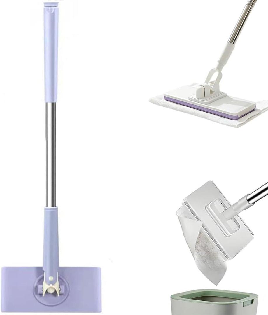Snap Grip Mini Mop, Reusable Clip on Mop Suitable for Houses, Bathrooms, Corners, and Under Beds, with 360Â°Rotating Head, Including 50 Pieces/1 Pack of Face Towels (Purple)