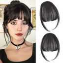 Clip in Bangs 100% Real Human Hair, Fake Bangs Hair Clip on Bang for Women, Natural Black Wispy Bang Fringe with Temples Hairpieces Extensions for Daily Wear (Natural Black, Wispy Bangs)