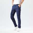 Plaid&Plain Men's Cargo Pants Slim Fit with Articulated Knees (Blue, M)
