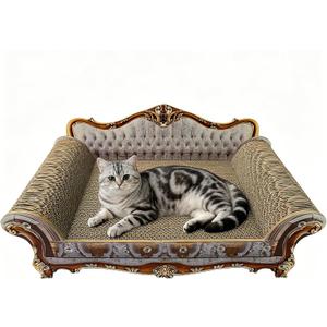 Luxury Cardboard Cat Scratcher Sofa Bed, Couch Shaped Cat Scratching Board, Scratch Lounge with Catnip, Scratcher for Indoor Cats Kittens Kitties Grey