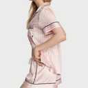 Victoria's Secret Satin Pajama Set, Short Sleeve Button Down & Shorts, Pajamas for Women, Pink Iconic Stripe, XXL (Pink, XXL)