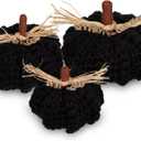 Briful Extra Large Black Yarn Fall Pumpkins, 3 Sizes Handmade Knitted Crocheted Pumpkins, Christmas Farmhouse Decor, Autumn Halloween Home Dcor, Dia.7in/6.3in/5.5in Artificial Pumpkins(3pcs)