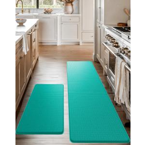 Anti-Fatigue Kitchen Mat Set  2-Piece Memory Foam Cushioned Mats for Standing  Teal, 1830 & 1860, 0.4 in Thick, Waterproof, Non-Slip  Homergy