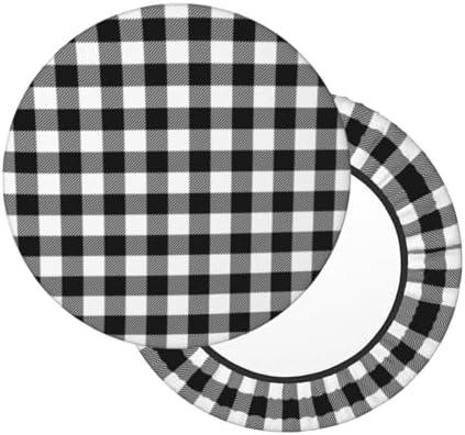AIMASTZ White and Black Buffalo Plaid Gingham Tartan Round Bar Stool Cover 14 Inch, Soft Breathable Velvet Chair Seat Cushion Slipcover for Restaurant Cafe Hotel Bar (14"D x 14"W x 3"H)