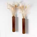 AIM & GGKK Wood Wall Vase for Flowers Set of 2, Wall Mounted Wooden Planters Holder for Indoor Plants, Bedroom Living Room Bathroom Kitchen Modern Decor (Brown)