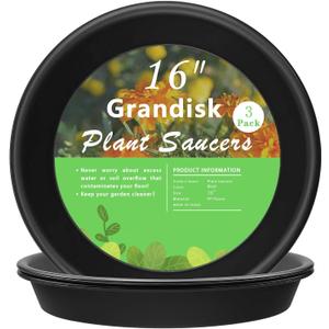 TITE Plant Saucer 16 inch, Heavy Large Planter Durable Thicker Plastic Plant Trays for Indoors and Outdoor, Plant Saucer Drip Trays (Black)