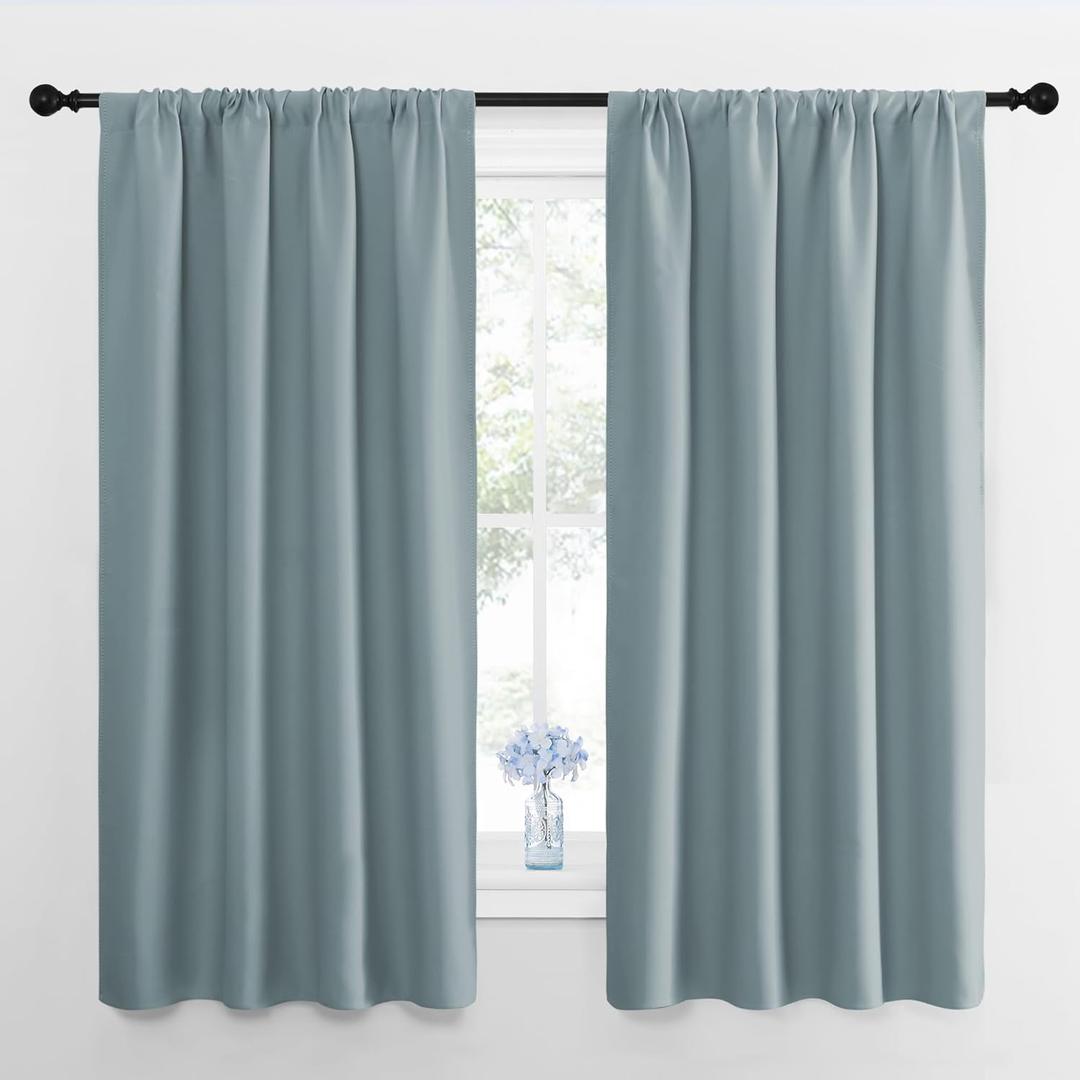 NICETOWN 2 Panels Blackout Curtains, Rod Pocket Thermal Insulated Curtains for Bedroom, Room Darkning Shading Blinds Modern Home Decoration for Living Room, Home Office, W42 x L63 in, Stormy Blue
