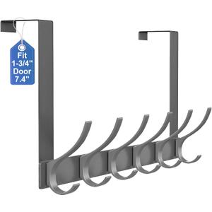 Over The Door Hooks, Sturdy Door Hanger, Large Over The Door Towel Rack with 12 Hooks, Heavy Duty Easy to Install, for Bathroom, BedroomKitchenHanging Towels, Coats (Grey) (Gray)
