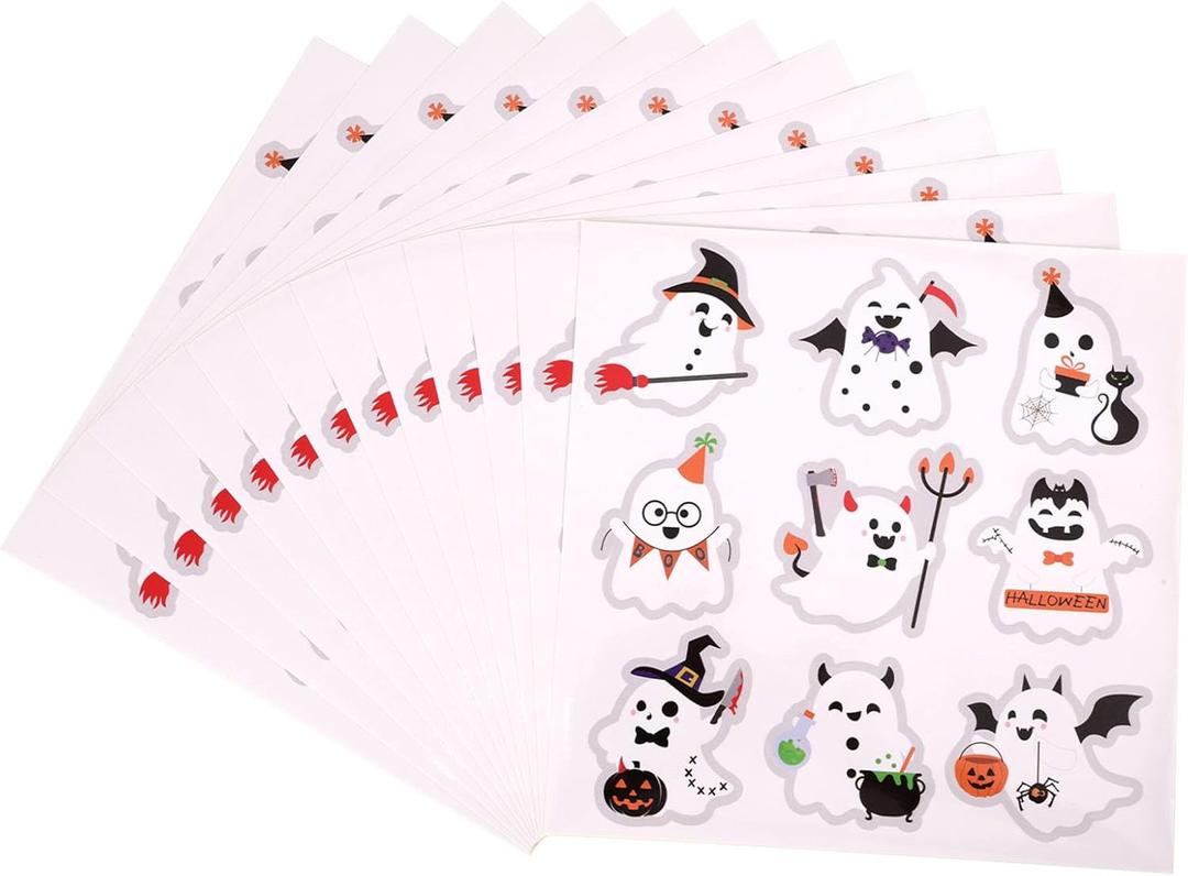 108pcs Cute Halloween Ghost Stickers, 9 Design Self-Adhesive Ghost Decals for Envelopes Labels Gifts Crafts Candy Bags Halloween Party Decoration Supplies Accessories