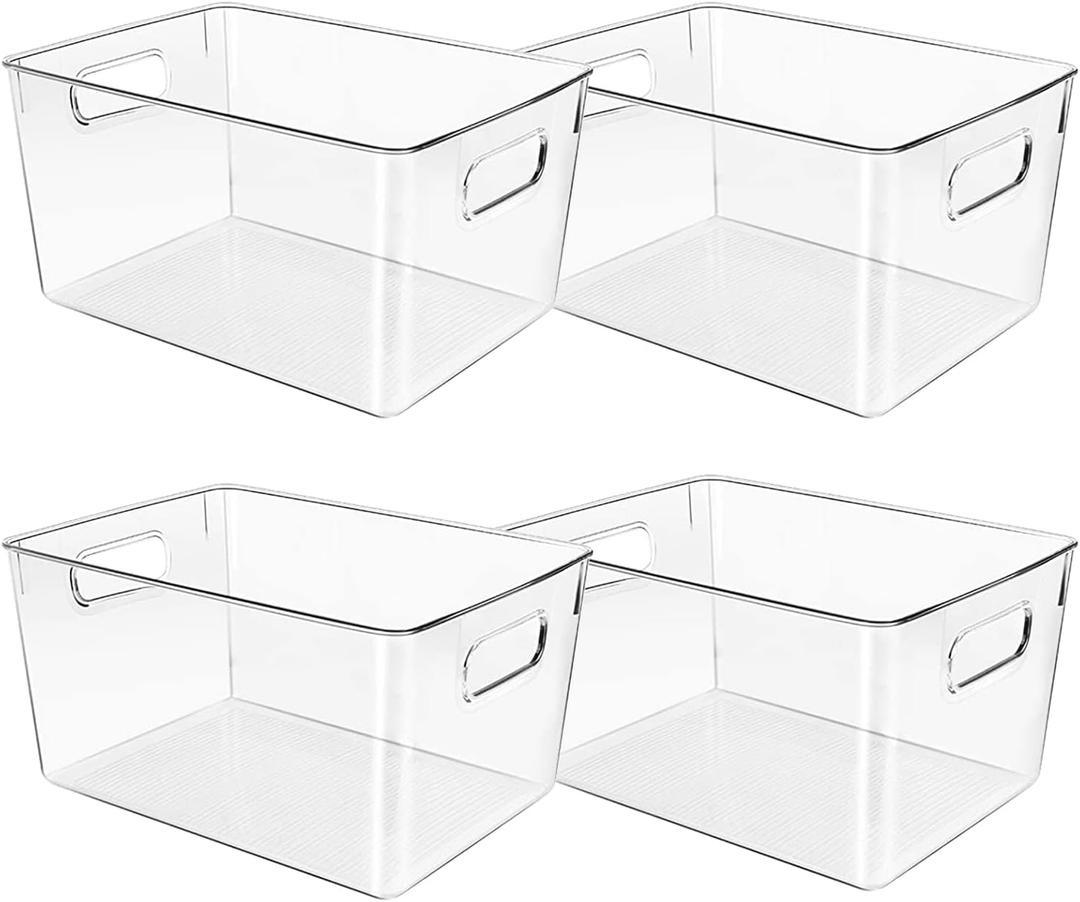 Clear Plastic Storage Bins, Pantry Organizers and Storage or Kitchen Organization and Storage Containers Bins for Organizing, Fridge, Freezer, Bathroom, Pantries, Refrigerator, Cabinet Organizer Bin (11 x 7.5 x 6)