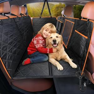 iBuddy Car Seat Cover for Dogs Offer Large Space Hard Bottom Back Seat Extender Support 420LB, Waterproof Dog Hammock Protects Rear Seat from Fur, Scratches and Dirt for Car/SUVs Easy to Clean (BLACK)