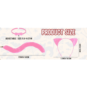 3 Pcs Halloween Cat Costume Accessories Cat Ears Headband Bell Collar and Tail Set for Halloween Party Cosplay Costumes Set (Pink) 
