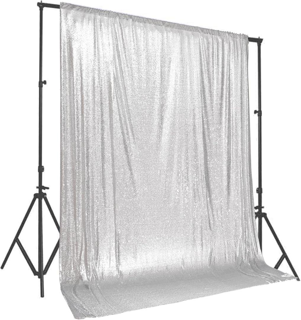 PartyDelight Silver Sequin Backdrop 10Ftx10Ft Photography Wedding Backdrop