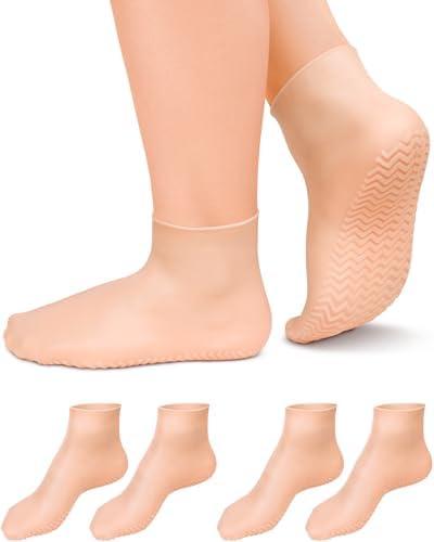 DLMDLM 2 Pairs Silicone Socks for Dry Cracked Feet, L Anti Slip Soft Moisturizing Socks Softening Feet, Ultra-high Stretch Pedicure Socks Foot Care After Pedicure