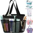 Fammart Mesh Shower Caddy Portable for College Dorm Room Essentials, 8-Pocket Large Shower Basket Tote Bag with 2 Handles for Toiletry, Bathroom, Beach, Camp, Gym (Multiple Pockets - Black)