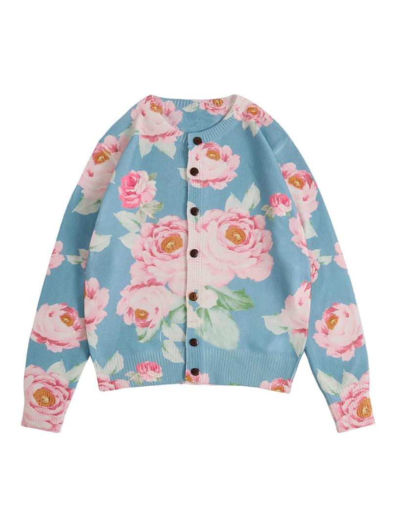 SOLY HUX Women's Floral Print Button Down Cardigan Sweater Trendy 2026 (Blue, XL)