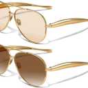 YDAOWKN Retro Gold Aviator Sunglasses for Women Men, Metal Oversized 70s Aviators Sun Glasses (B-gold Frame Champagne Lens + Gold Frame Gradient Brown Lens)