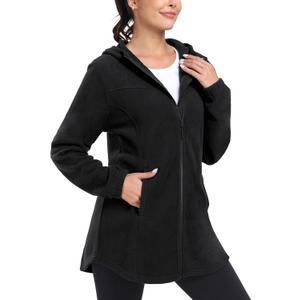 MoFiz Women's Long Fleece Zip Up Hoodies Long Sleeve Full Zip Soft Warm Polar Fleece Jacket Coat with Pocket for Fall Winter (Black, L)