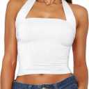 Women Halter Tank Tops Summer 2026 Backless Going Out Shirts Sexy Sleeveless Cute Crop Y2k Trendy Outfits (White, XS)
