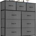 Sweetcrispy 9 Drawer Fabric Dresser Tall Chest Storage Organizer Tower with Cabinet Metal Frame and Wood Top Lightweight Closet Furniture for Bedroom,Charcoal Grey