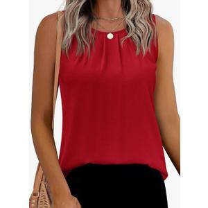 Beyove Womens Chiffon Tank Tops Crewneck Loose Fit Basic Casual Summer Sleeveless Shirts Blouse (Red, L)