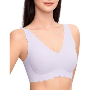 Ubras Deep V Seamless Bras for Women Scalloped Wireless Bralette Comfortable Soft Everyday Sleep Bras Smart, Size: Small