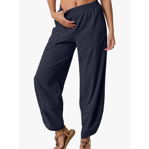 Womens Wide Leg Harem Pants Palazzo Boho Casual Loose Elastic Waist 2025 Travel Vacation Outfits with Pockets, Color: A - Navy, Size M