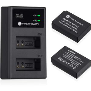 FirstPower 2-Pack LP-E12 Battery and Dual USB Charger for Canon EOS M, EOS M2, EOS M10, EOS M50, EOS M50 Mark II, EOS M100, EOS M200, Rebel SL1, PowerShot SX70 HS Digital Camera