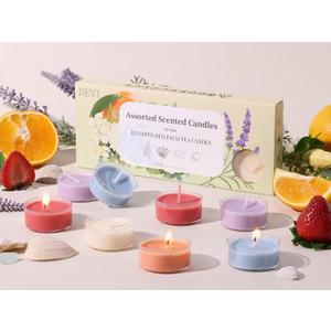 DEVI Assorted Scented Tea Lights Candles 10 Pack, 3.5-4 Hours Natural Palm Tea Candles Bulk for Home Scented, Highly Scented Small Votives with Essential Oils for Home Aromatherapy, Baby Shower Favors