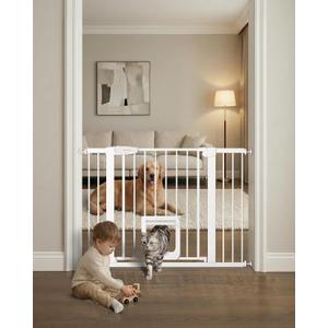 Baby Gate with Cat Door, 29.92-43.7 ” Wide No-Drill Baby Gate for Stairs