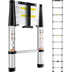 VEVOR Telescoping Ladder, 7 FT Aluminum One-button Retraction Collapsible Extension Ladder, 375 LBS Capacity with Non-slip Feet, Portable Multi-purpose Compact Ladder for Home, RV, Loft, ANSI Liste.