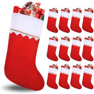 HOOPE 12 Pack Red Felt Christmas Stockings Bulk 15" Xmas Fireplace Santa Socks Christmas Tree Hanging Stockings Decoration Classic Red and White