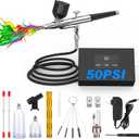 TURNRISE Airbrush Kit with Air Compressor: 50 PSI High Pressure Air Brush Kit with 0.2/0.3/0.5mm Nozzle & Cleaning Set for Painting, Modeling, Cake Decorating, Makeup, Nails, Crafts